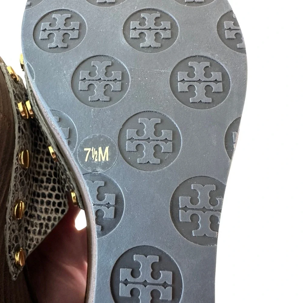 Tory Burch Robinson Snake Embossed Wedge Slides Sandals Sz‎ 7.5 Dust Bag